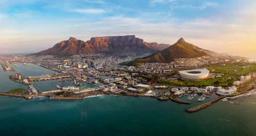 Cape Town and Table Mountain at sunset, South Africa